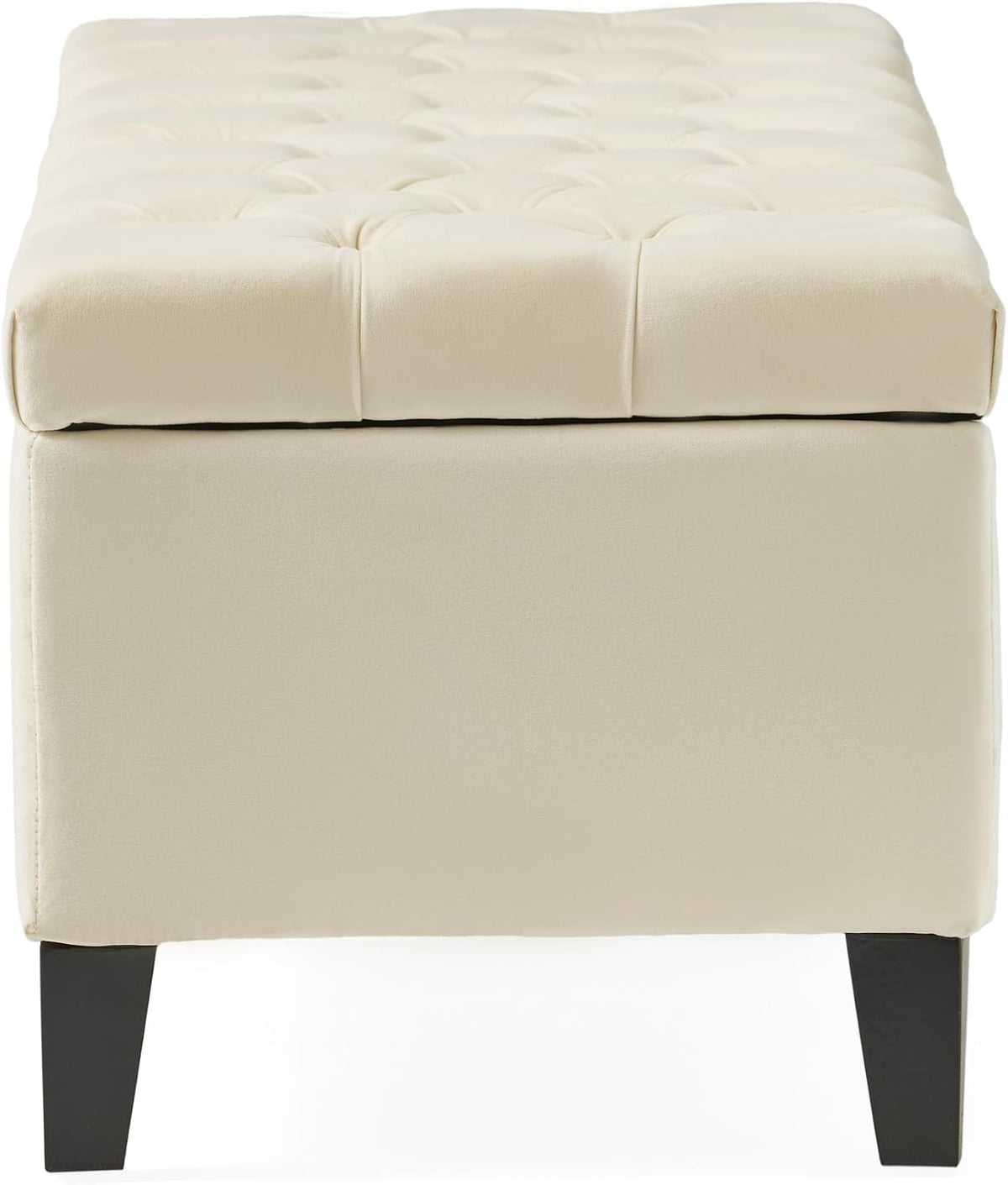 51" Storage Ottoman Bench, Foot Rest with Legs - Beige Button Tufted Storage Ottoman End of Bed with Safety Hinges, Entryway Bedroom Bench for Living, Dining Room and Hallway