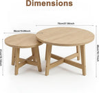Set of 2 Round Nesting Coffee Tables, Natural Wood Finish Modern Side Tables, X-Shaped Frame Stackable End Tables for Living Room, Bedroom, Balcony 27.56&19.69