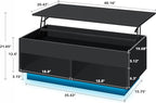 LED Coffee Table Black Lift Top Coffee Table with Storage Modern Tea Table with Hidden Compartment Lift Up Dining Center Table with LED Light for Living Room Home Office
