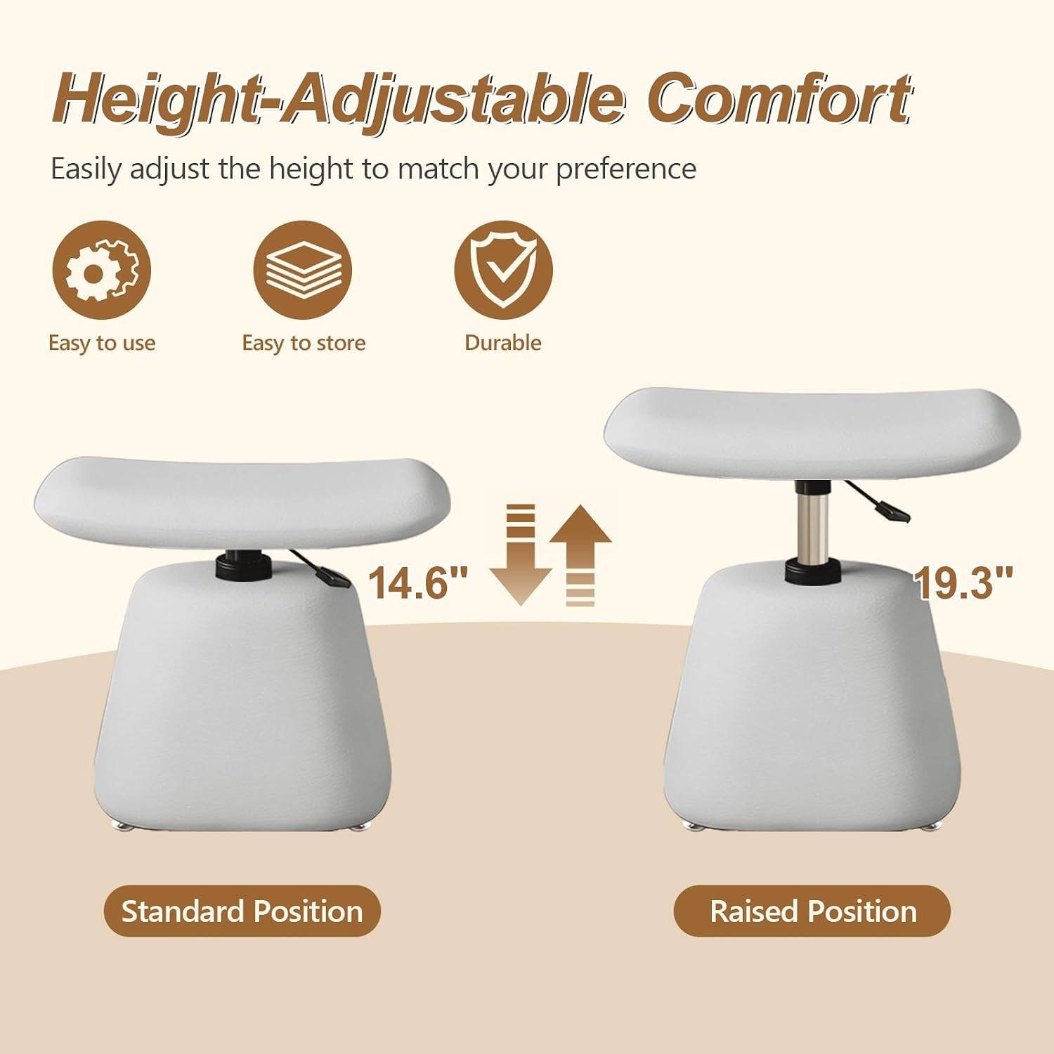 JPBSTO Small Ottoman Footrest, Modern Vanity Stool Chair Adjustable Height, Upholstered Ottoman with Soft Padded Seat Under Desk for Living Room, Vanity, Entryway, Bedroom (Gray, W-Ottoman)