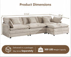 111.5” Modular Sectional Sofa, L Shaped Cloud Couch with Ottoman | Couches for Living Room, Cloud Comfort, Removable Washable Pillow Covers, Deep Seat, Movable Ottoman, Chenille Camel Brown