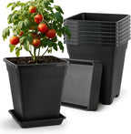 BTPLASTIK 9 Inch Square Planters for Indoor Plants, 8 Pack Large Plastic Plant Pot with Drainage & Saucer, 3 Gallon Modern Decorative Thick Outdoor Garden Container for Potted Plants