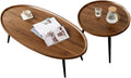 Nesting Coffee Table Set of 2-Mid Century Modern Guitar Pick Stacking Tables with Solid Wood Legs-Waterproof Circle Center Table for Living Room Bedroom Balcony