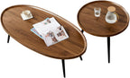 Nesting Coffee Table Set of 2-Mid Century Modern Guitar Pick Stacking Tables with Solid Wood Legs-Waterproof Circle Center Table for Living Room Bedroom Balcony
