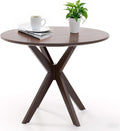 COSTWAY 36" Round Dining Table, Solid Wood Kitchen Table with Intersecting Pedestal Base and Adjustable Foot Pads for Home, Office, Small Space, Cafe, Bar