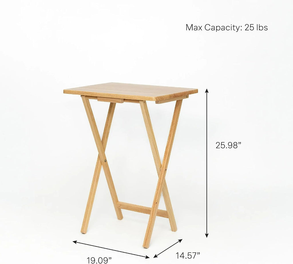 Folding TV Tray Table – Solid Rubberwood – Natural Wood Color – 19" L x 14.5" W x 26" H – Indoor Table – 1 Piece (Natural)
