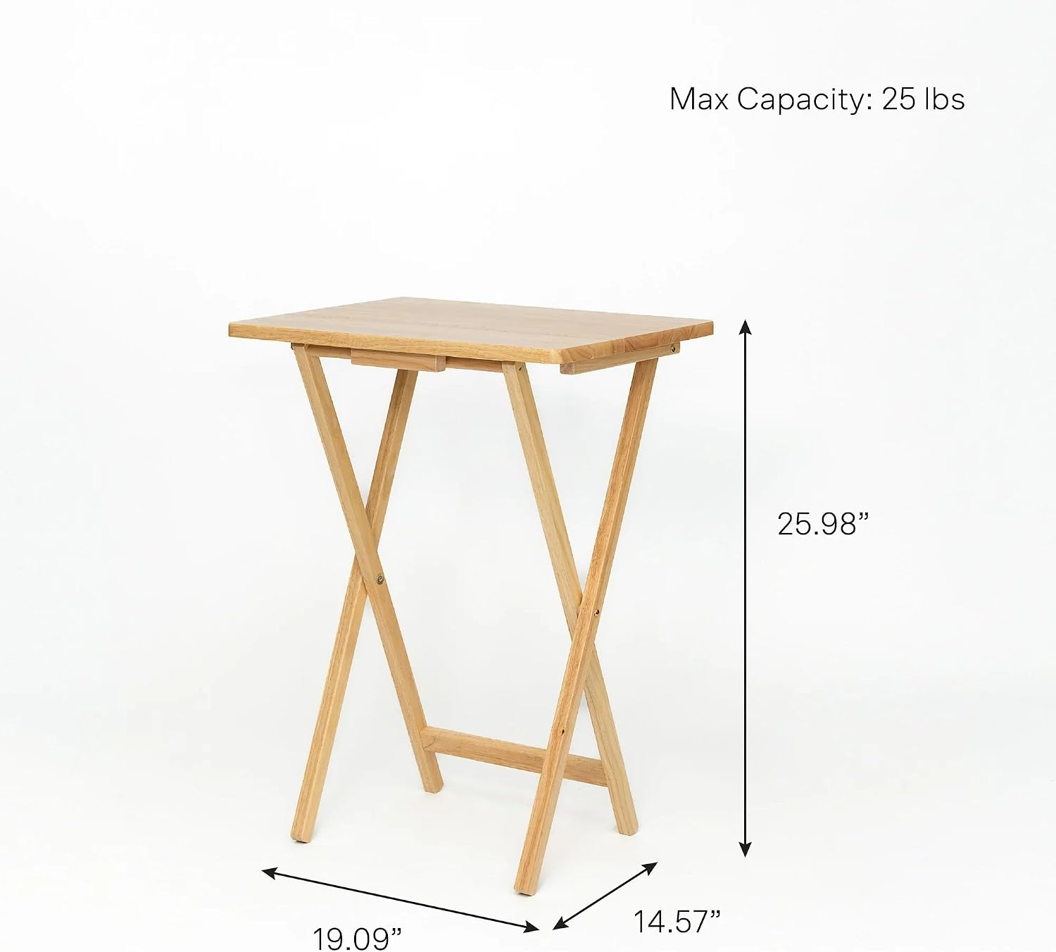 Folding TV Tray Table – Solid Rubberwood – Natural Wood Color – 19" L x 14.5" W x 26" H – Indoor Table – 1 Piece (Natural)