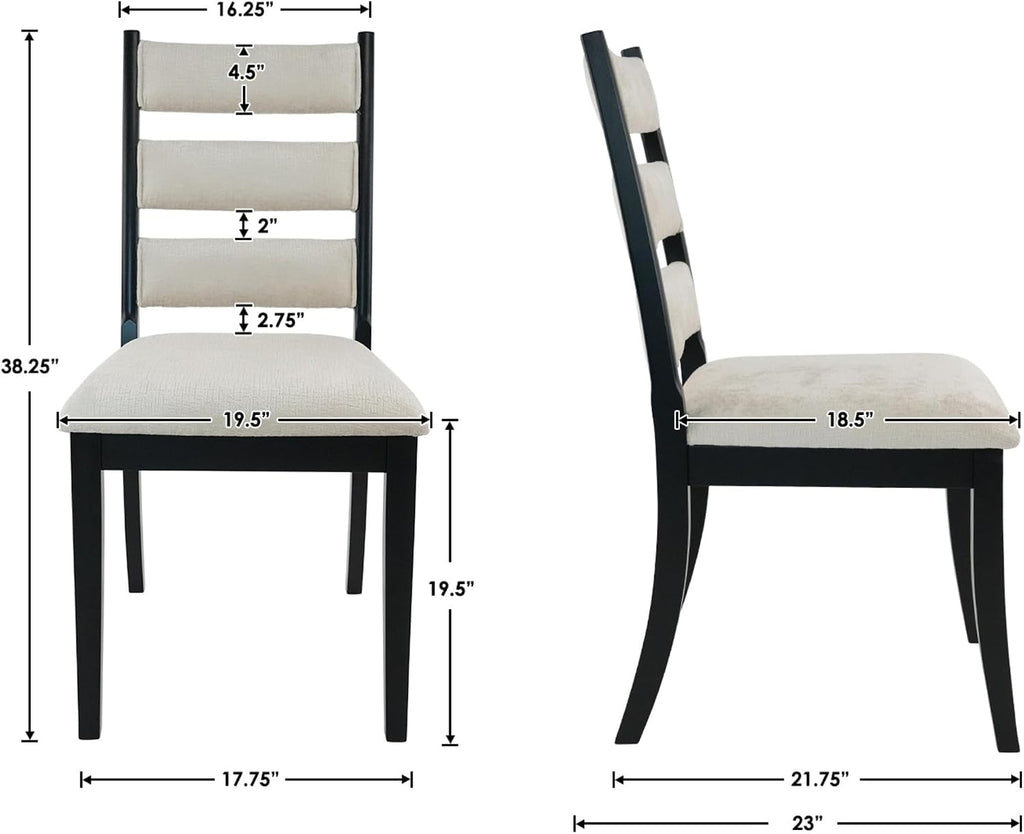 Dining Chairs Set of 2 Farmhouse Kitchen Chairs with Upholstered Cushion Back and Seat Ladder Back Side Chairs for Dining Room Living Room Restaurant(Black Frame, Chenille Beige)