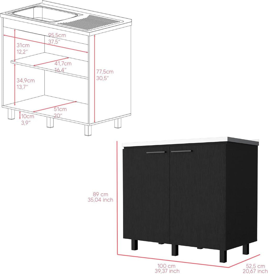 Utility Sink Cabinet Burwood, Kitchen, Black