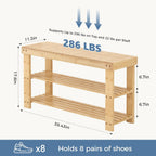 Simple Deluxe Shoe Rack Bench, 3-Tier Bamboo Storage Organizer, 286lb Capacity Entryway Bench for Front Door, Bedroom, Living Room, Bathroom, Balcony, Stylish Shoes Wood (11.3 x 35.4 x 17.8 Inches)