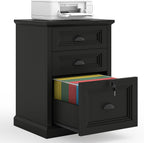 Halitaa Vertical File Cabinet, Filing Cabinet with 3 File Drawers & Lock, Farmhouse Small File Cabinet Fits Letter/A4 Size, Wooden Printer Stand, Home Office Cabinet, Black