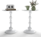 White Side Tables Set of 2 with Metal Pedestal Round End Tables for Small Spaces Living Room Bedroom or Patio Outdoor