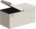 SONGMICS Mazie Collection - 30 Inches Storage Ottoman, Foldable Storage Bench with Flipping Lid, 660 lb Load Capacity, for Entryway, Living Room, Bedroom, Velvet Fabric, Cream White ULSF048LH01
