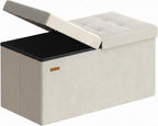 SONGMICS Mazie Collection - 30 Inches Storage Ottoman, Foldable Storage Bench with Flipping Lid, 660 lb Load Capacity, for Entryway, Living Room, Bedroom, Velvet Fabric, Cream White ULSF048LH01