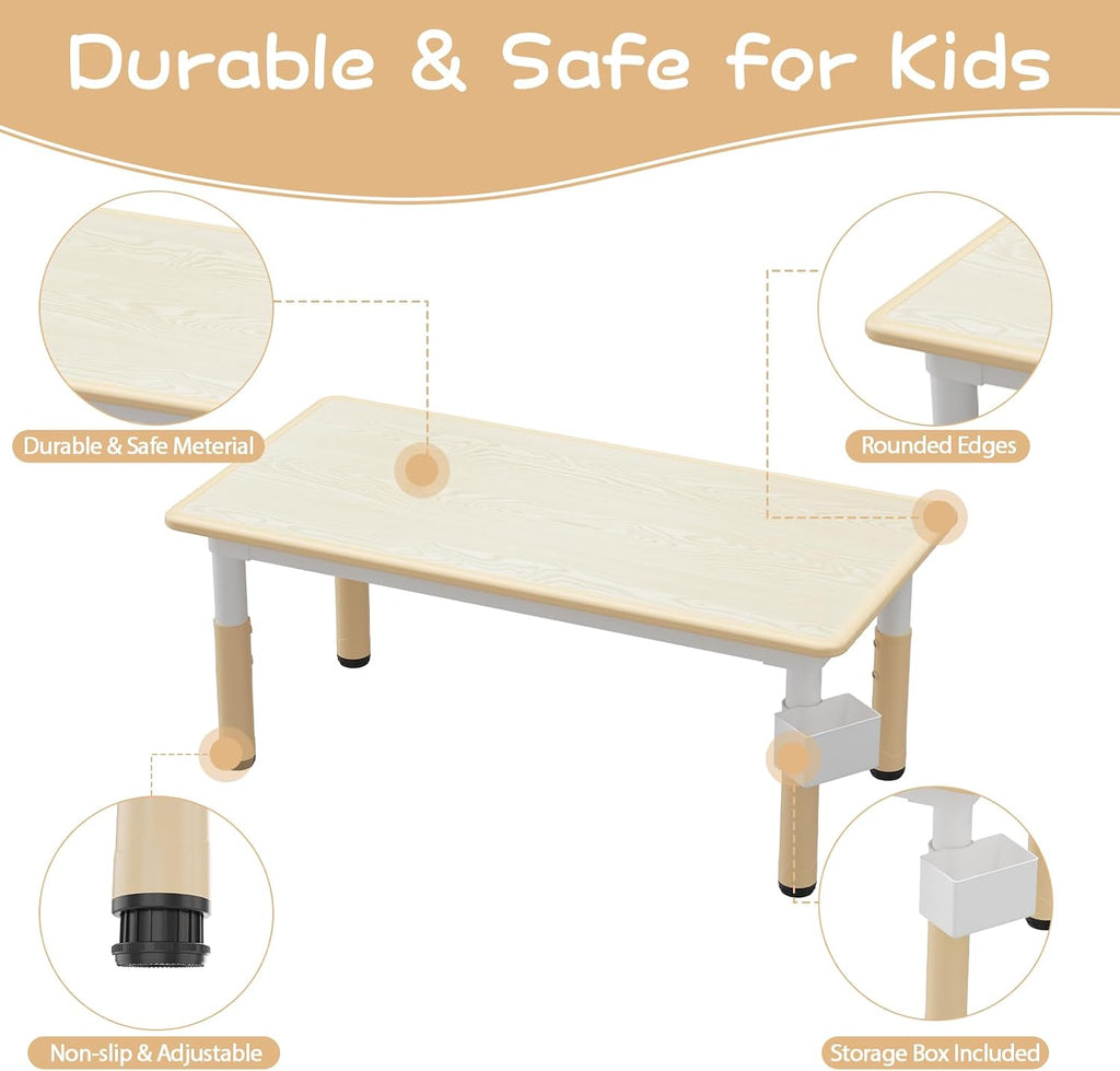 Kids Table and Chair Set - Height Adjustable Toddler Table and Chair Set with 6 Seats Non-Slip Legs,Children Multi-Activity Table for Ages 2-8 Graffiti Desktop,Family Learning Daily Use