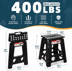 ACSTEP 16 and 13 Inch Folding Step Stool 2-Piece Set, 400/300 LB Capacity Plastic Foldable Stools with Handle, Non-Slip Step Stool, Home Use(Black & Black)