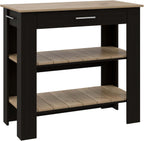 Kitchen Island with Two Shelves, One Drawer, Four Legs, Towel Hanger, Black | Combines two open shelves, one drawer, and towel hanger for storage