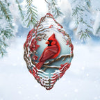 3D Cardinal Bird Wind Spinner 10 Inch Stainless Steel Metal Art Kinetic Sculpture Red Bird Hanging Ornament for Garden, Yard, Patio, and Home Décor Christmas Decor