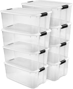 Sterilite Ultra Latch Box with Lids for Home and Office, 116 Quart, 8-Pack | Heavy-Duty and Stackable Plastic Containers with Latches for Closet, Cabinet, Bedroom, Bathroom and Dorm Room Organization