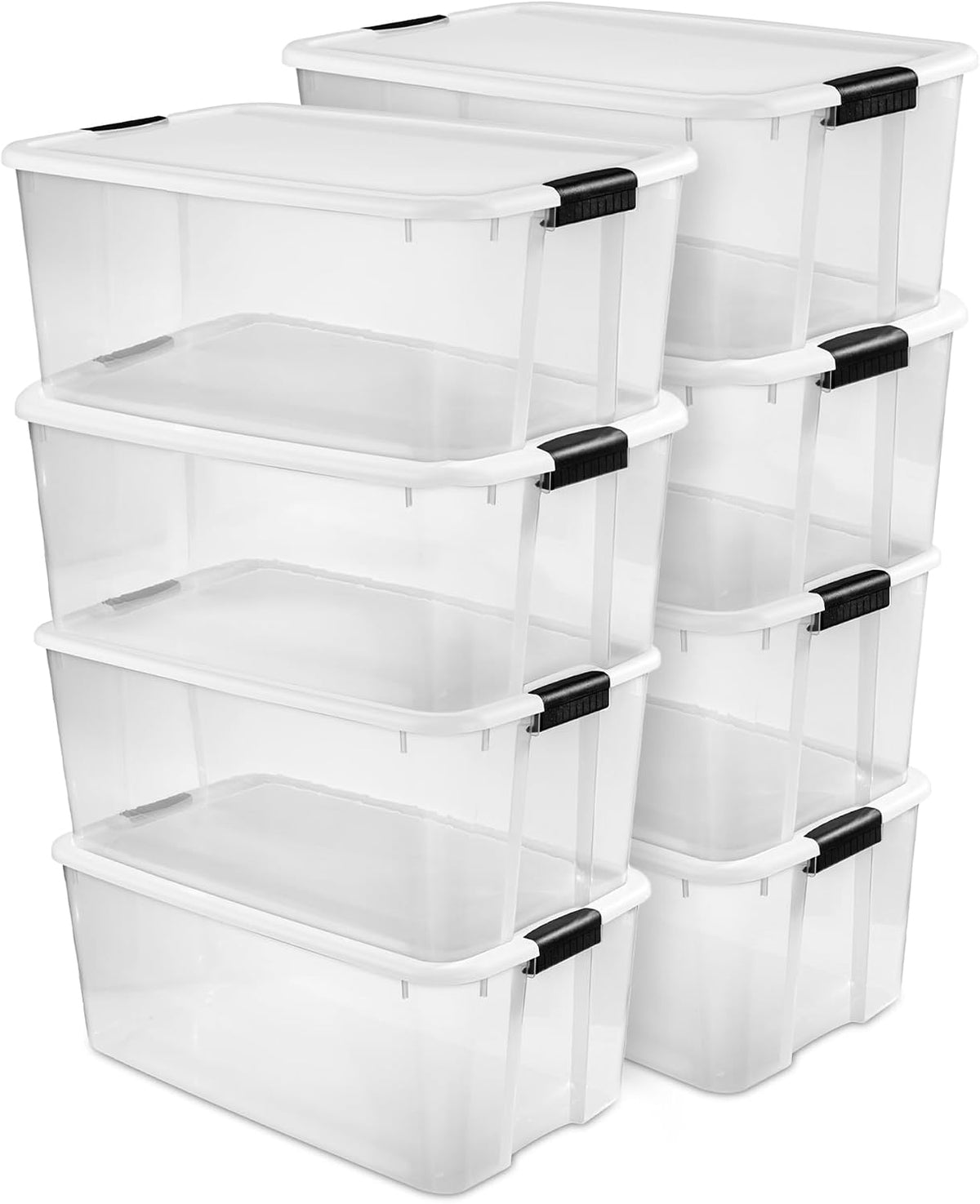 Sterilite Ultra Latch Box with Lids for Home and Office, 116 Quart, 8-Pack | Heavy-Duty and Stackable Plastic Containers with Latches for Closet, Cabinet, Bedroom, Bathroom and Dorm Room Organization