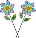 Wind Spinner with Metal Stake, Outdoor Garden Pinwheels Spinners Hollow-Out Flower Shape Design for Yard Lawn Patio Decor (2 Pack)