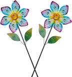 Wind Spinner with Metal Stake, Outdoor Garden Pinwheels Spinners Hollow-Out Flower Shape Design for Yard Lawn Patio Decor (2 Pack)