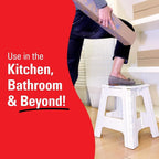 Kikkerland Rhino Foldable Step Stool – Holds Adults up to 300 Lbs, Best for Kitchen & Bathroom – Collapsible, Portable, Lightweight Stepping Stool with Sturdy, Non-Slip Design – White, 15”