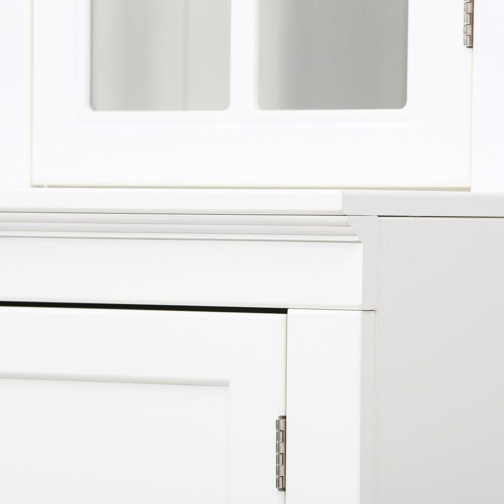 Havemies 36” Wide Freestanding Pantry with Glass Lattice Door, 75” Tall Farmhouse Kitchen Cabinet for Dishes, Linens & Storage, White Finish