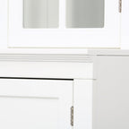 Havemies 36” Wide Freestanding Pantry with Glass Lattice Door, 75” Tall Farmhouse Kitchen Cabinet for Dishes, Linens & Storage, White Finish