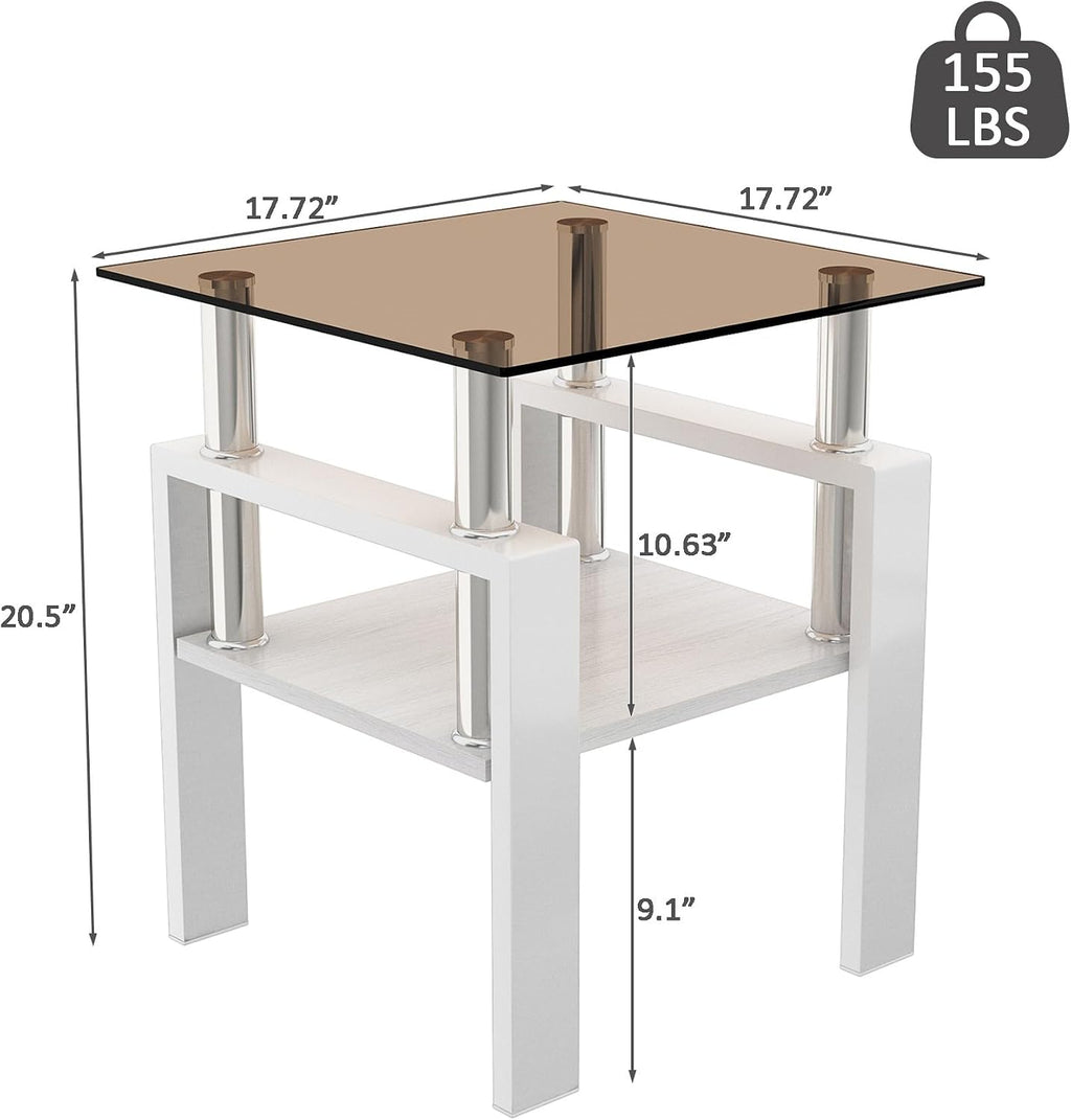 Set of 2 Glass End Table, 2-Layer Glass Living Room Table, Modern Tea Table Side Tables for Home Office Furniture