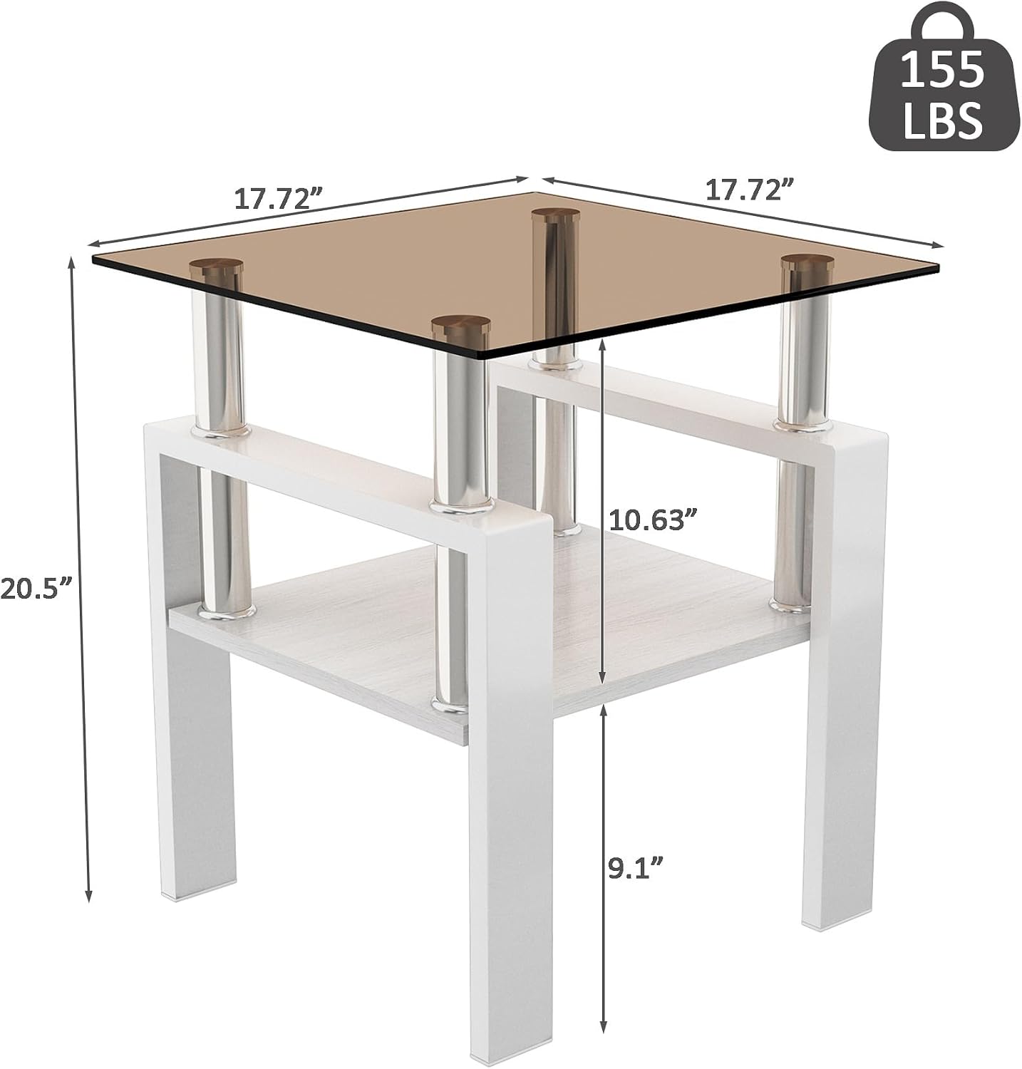 Set of 2 Glass End Table, 2-Layer Glass Living Room Table, Modern Tea Table Side Tables for Home Office Furniture