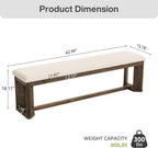 LITTLE TREE 63" Upholstered Bench, Solid Wood Entryway Shoe Bench with Cushion, Long Modern Farmhouse End of Bed Bench with Antique Brown Legs & Faux Lamb Fur Seat for Bedroom, Living Room, Dining