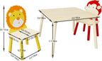 3 Pieces Toddler Table and Chair Set, Lion & Monkey Pattern Solid Wood Legs Heavy Duty Boys and Girls Activity Play Table and 2 Chairs Furniture for Playroom Daycare Kindergarten