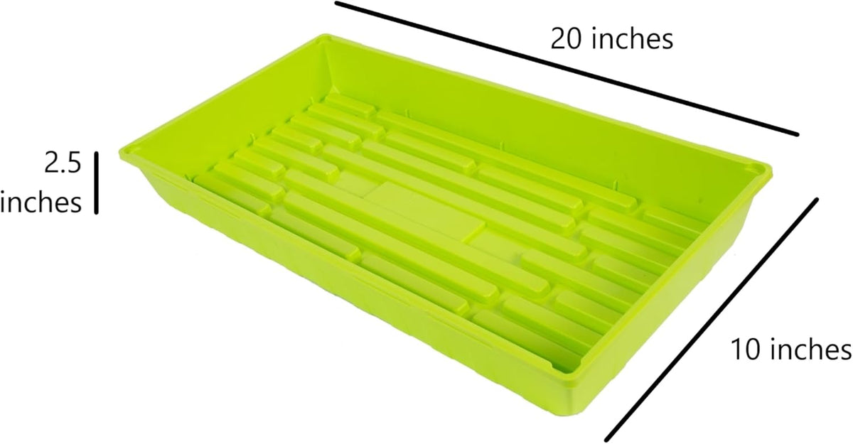 SUNPACK 10" x 20" Mega Plastic Seed Starting Tray, Lime Green, 2.5" (Pack of 10) - No Drainage Holes, Ideal for Greenhouses or Indoor Gardening - Made of Thick, Strong Plastic