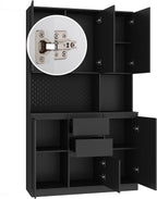 74"Kitchen Pantry Cabinet with Charging Station,Freestanding Buffet Cupboards Sideboard with Drawer,Modern Pantry Cabinet with Microwave Stand for Kitchen,Living Room,Dinning Room,White (Black)