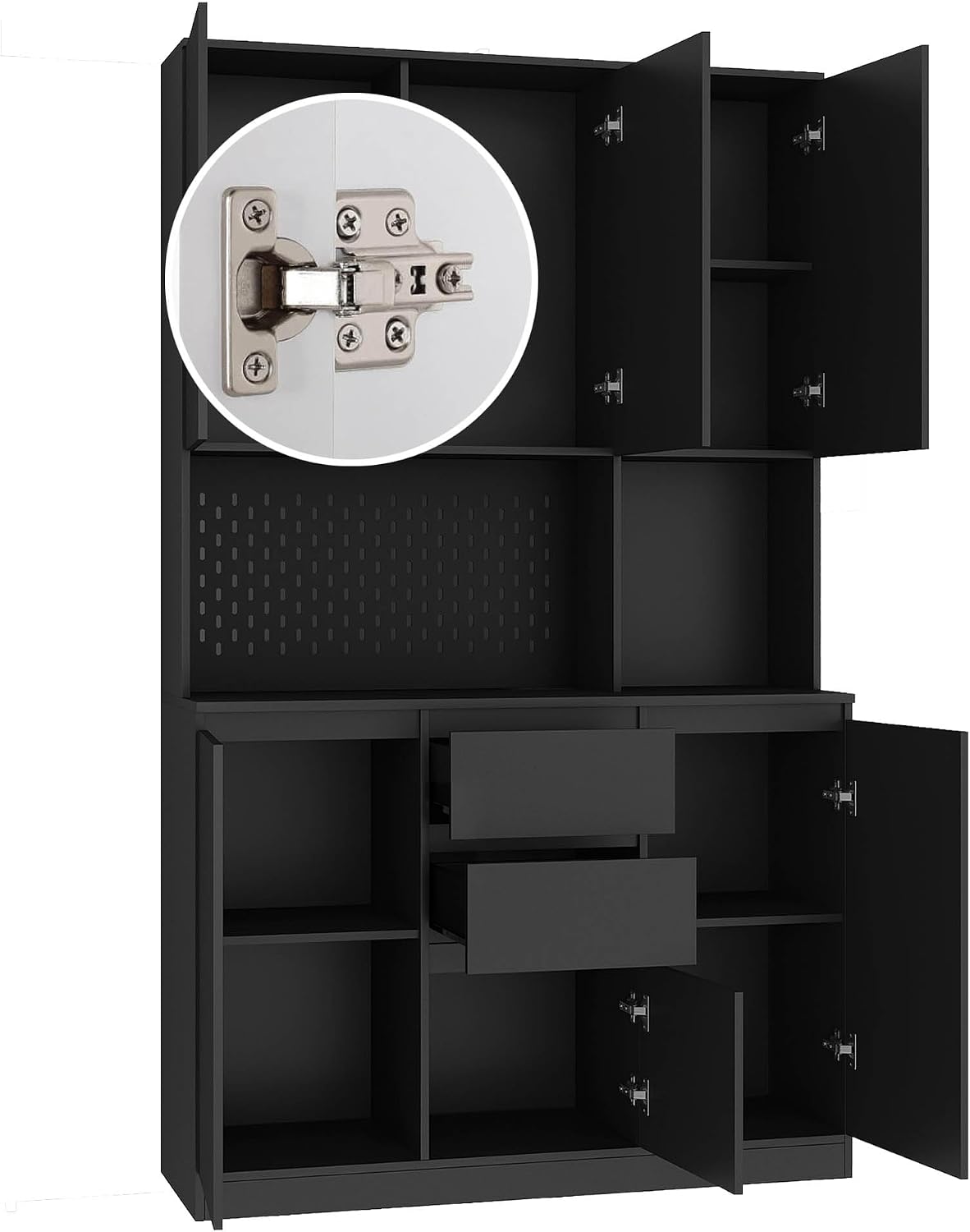 74"Kitchen Pantry Cabinet with Charging Station,Freestanding Buffet Cupboards Sideboard with Drawer,Modern Pantry Cabinet with Microwave Stand for Kitchen,Living Room,Dinning Room,White (Black)