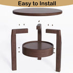 YUNMUAIR-Round Side Table with Drawer,2-Tier Vintage End Table with Storage,Natural Solid Wood Nightstand,19.69-inch Tall Side Tables,Mid-Century Modern End Tables for Living Room,Bedroom