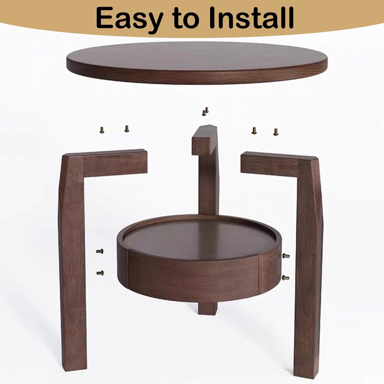 YUNMUAIR-Round Side Table with Drawer,2-Tier Vintage End Table with Storage,Natural Solid Wood Nightstand,19.69-inch Tall Side Tables,Mid-Century Modern End Tables for Living Room,Bedroom