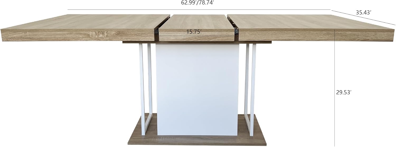 78.74"-62.99" Extendable Rectangle Dining Table for 6-10 Person,White Pedestal Base for Kitchen Meeting Room Small Space,Easy Assembly,Oak