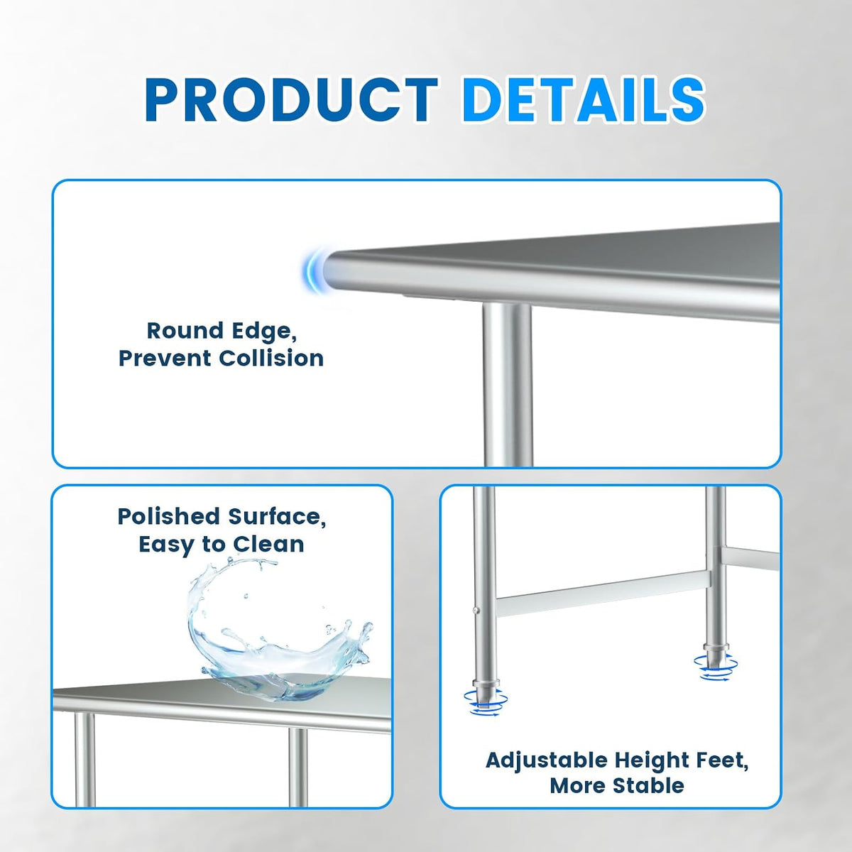 Treshin Open Base Stainless Steel Table 24" X 48" | Commercial Heavy Duty Prep & Work Table for Kitchen, Restaurant, Home, Hotel, Laundry