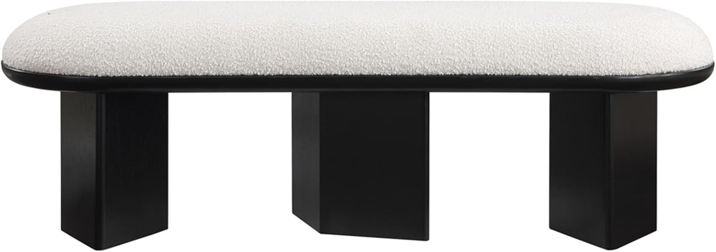 Meridian Furniture 22005Cream Wilshire Collection Art Deco Bench with Luxurious Cream Boucle Fabric and Rich Solid Wood with Black Finish, 57.5" W x 20" D x 18" H, Cream