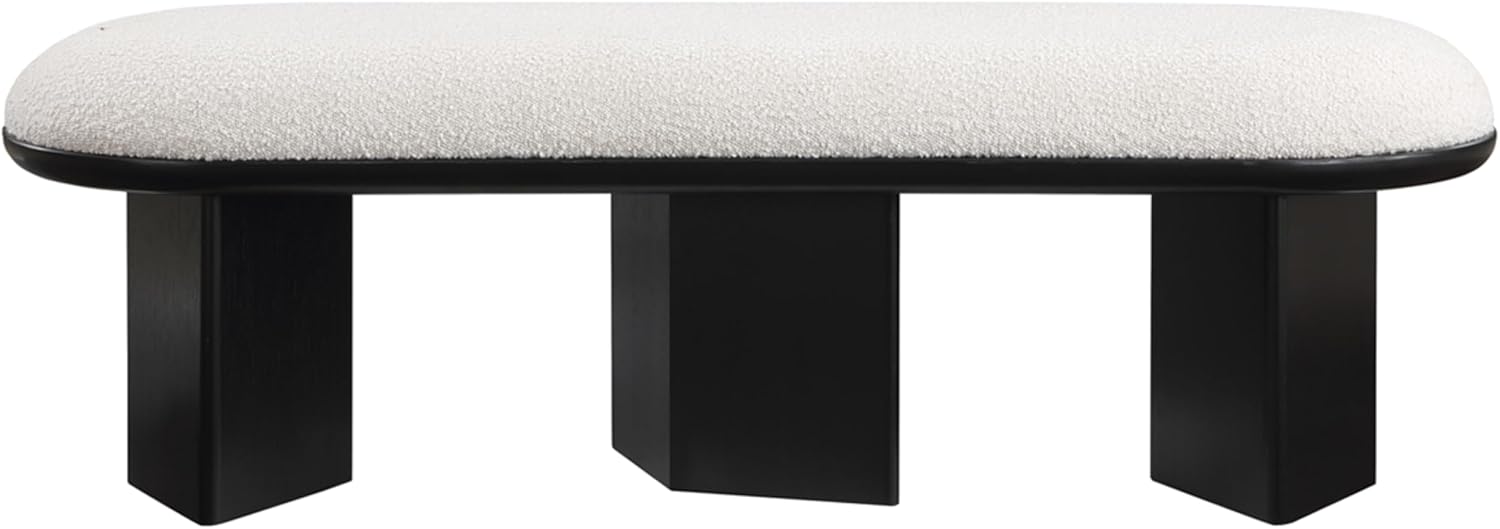 Meridian Furniture 22005Cream Wilshire Collection Art Deco Bench with Luxurious Cream Boucle Fabric and Rich Solid Wood with Black Finish, 57.5" W x 20" D x 18" H, Cream