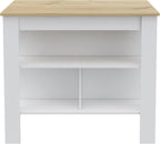 3-Shelf Kitchen Island White and Light Oak with Particle Board | Transitional kitchen island with 3 shelves and ample storage for meal prepping