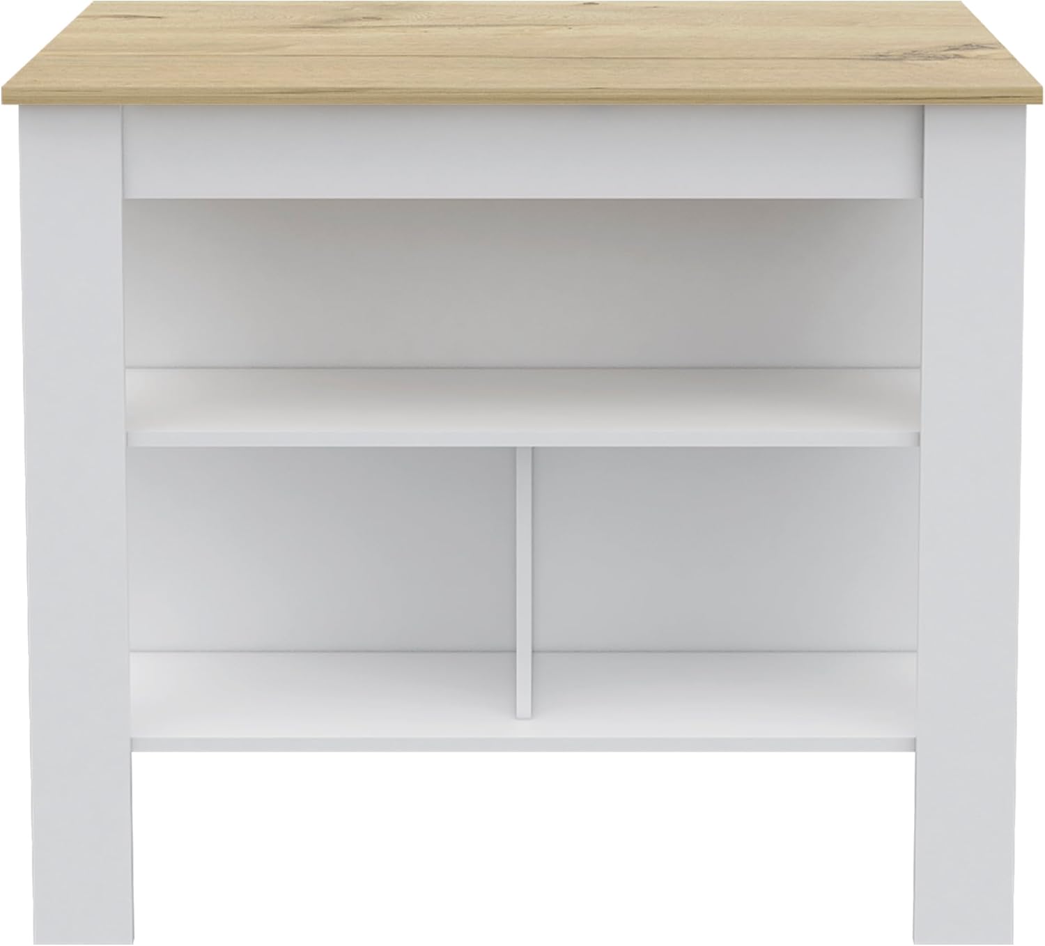 3-Shelf Kitchen Island White and Light Oak with Particle Board | Transitional kitchen island with 3 shelves and ample storage for meal prepping