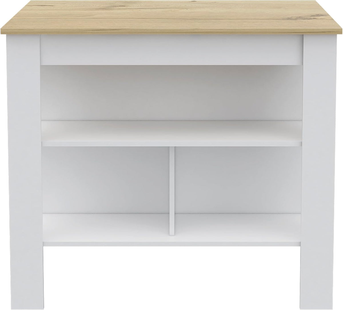 Kitchen Island Dozza with Three Shelves in White and Light Oak | Three storage shelves with dimensions for kitchen organization
