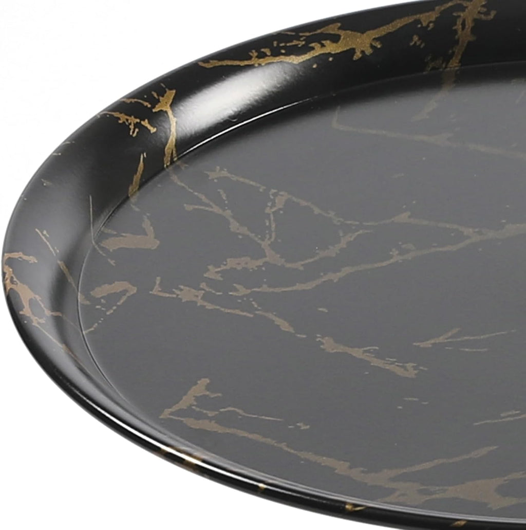 Metal Side Table, Modern Round Side End Table Metal Pedestal Side Table Coffee Table, Corner Accent Table Fluted Circle Decorative Drink Martini Table for Living Room (Black Marble)