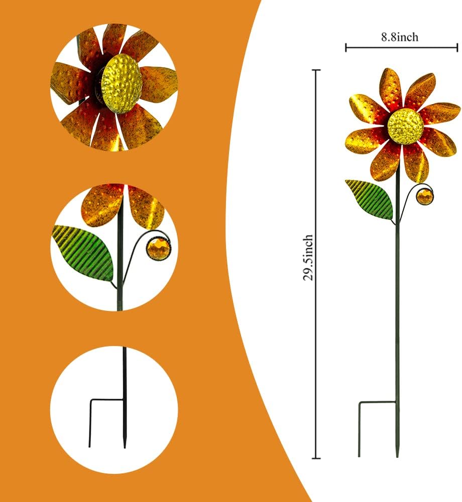 2Pack Garden Wind Spinners,Metal Wind Sculptures Outdoor Windmill Flower Pinwheel Decorations for Yard Lawn Patio Decor