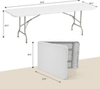Simple Deluxe Foldable Table - Heavy Duty Portable Plastic Top & Steel Legs, Built-in Handle for Indoor Outdoor Party, Camping, Adjustable Height (22"/30"/36"), White 8FT