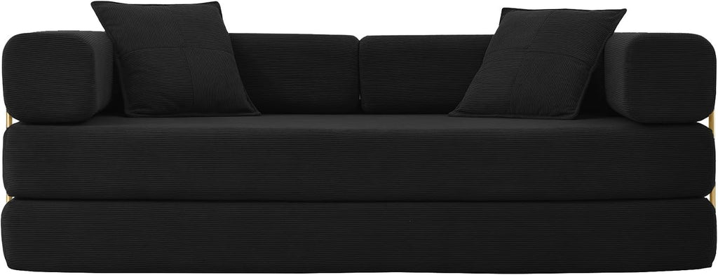 HANXIN 78 Inch Convertible Sleeper Sofa Bed, Folding Floor Mattress Couch with Fixed-Shape Frame, Futon Couch Lounge Loveseat with Pull Out Bed, No Assembly Required (Black)