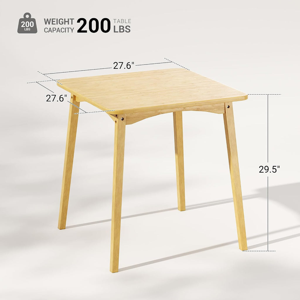 Bamboo Dining Table, Small Kitchen Table for 2, 27.6" Square Dining Tables for Small Space, Easy Assembly, Dinner Table for Dining Room, Living Room, Kitchen, Office(Natural)